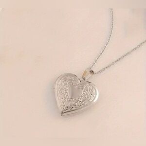 NEW Large Silver Heart Locket Necklace